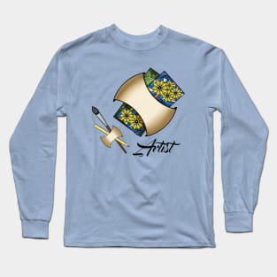 Artist, sketch, drawing tools. Paint brush and pencil Long Sleeve T-Shirt